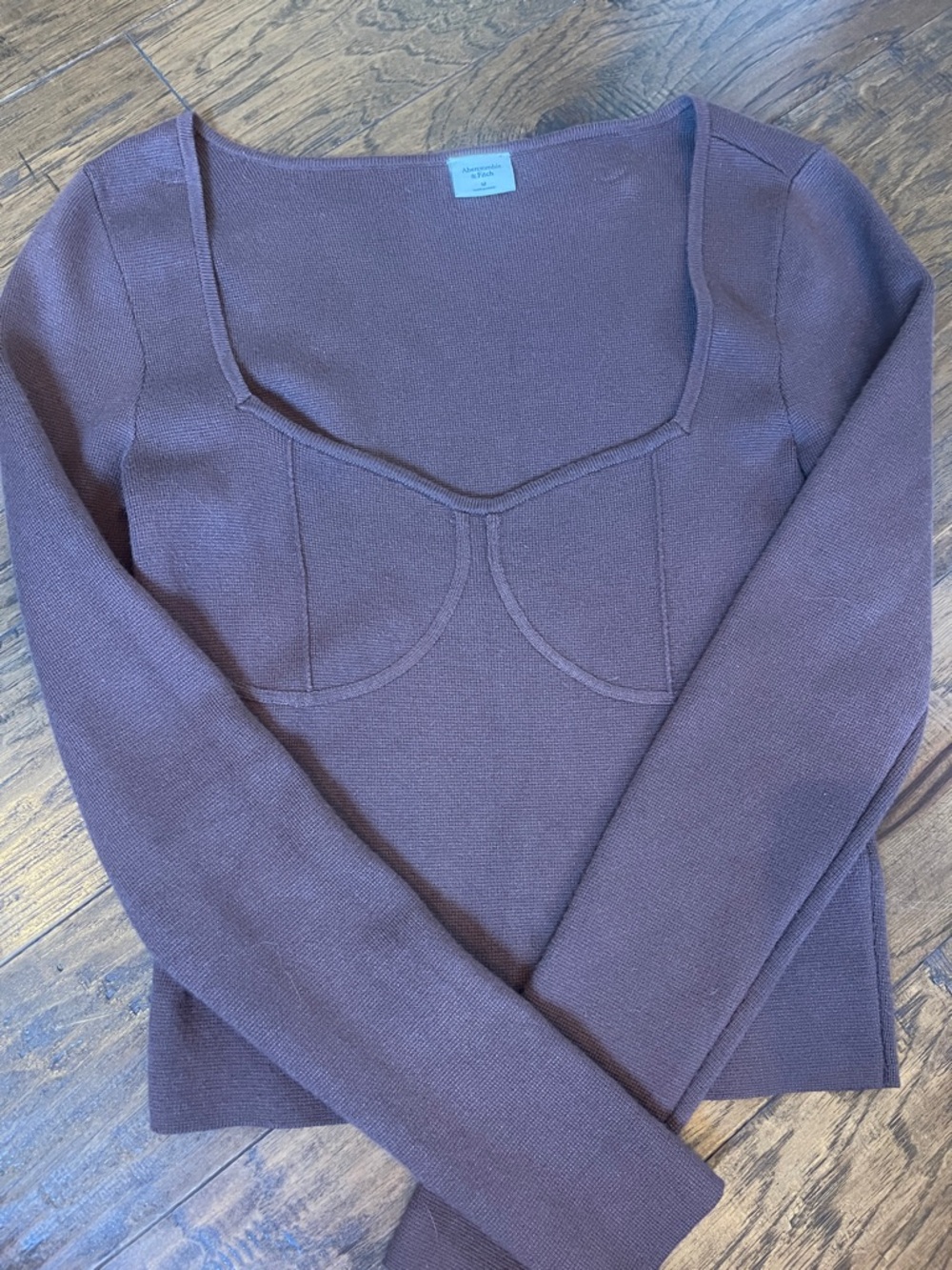 Abercrombie & Fitch Brown Corset Long Sleeved Sweater Top Size Medium - Picture 2 of 2